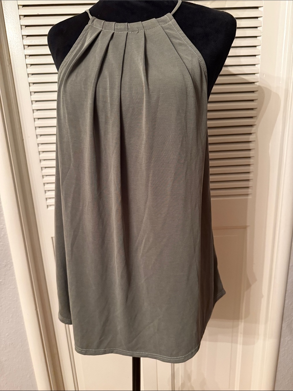 Green Envelope Olive Gray Halter Pleated Tank